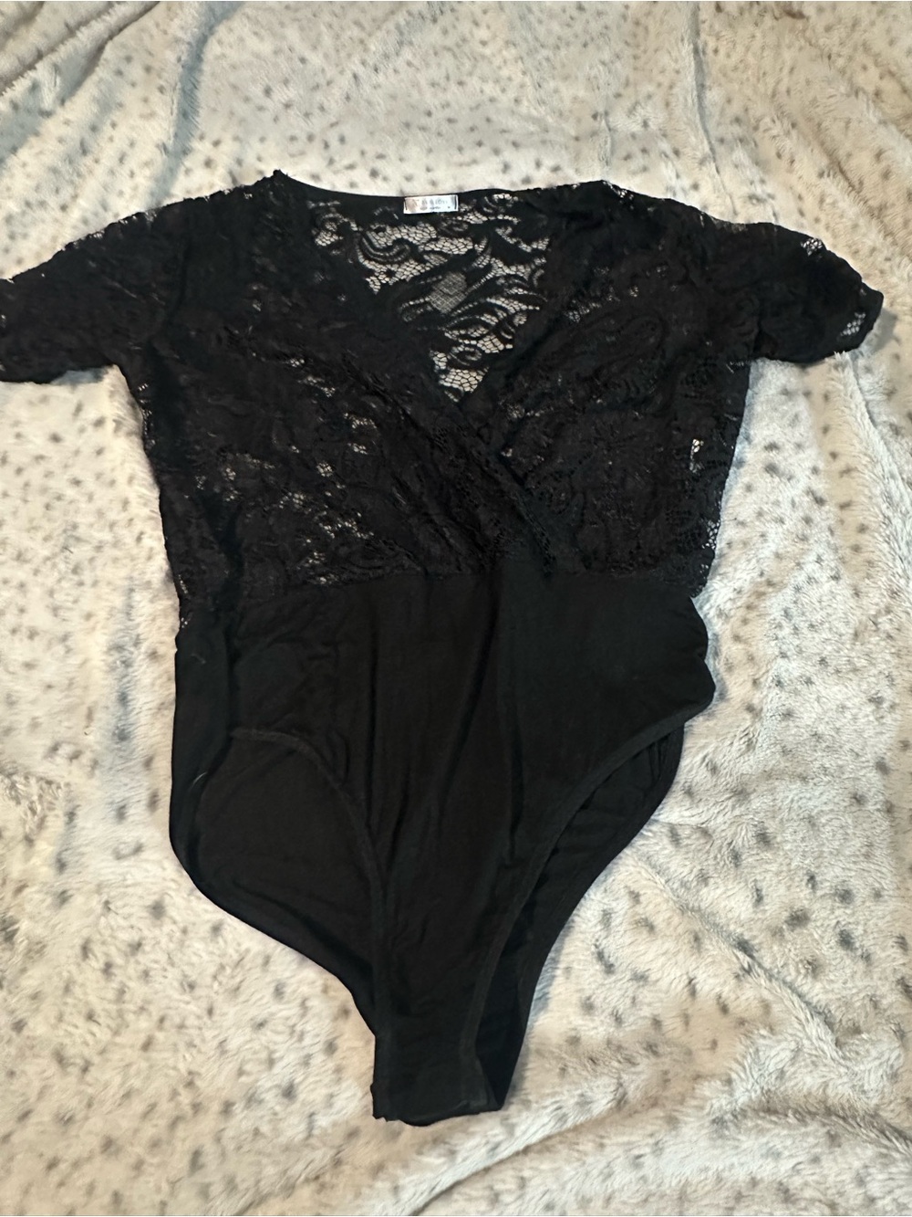 Avid Love Black Lace Short-Sleeve Bodysuit - Womens Intimates